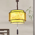 Traditional Chinese Round Spike Flower Faux Sheepskin Iron 1/3 Light Pendant Light for Living Room BulbSquare