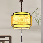 Traditional Chinese Round Spike Flower Faux Sheepskin Iron 1/3 Light Pendant Light for Living Room BulbSquare