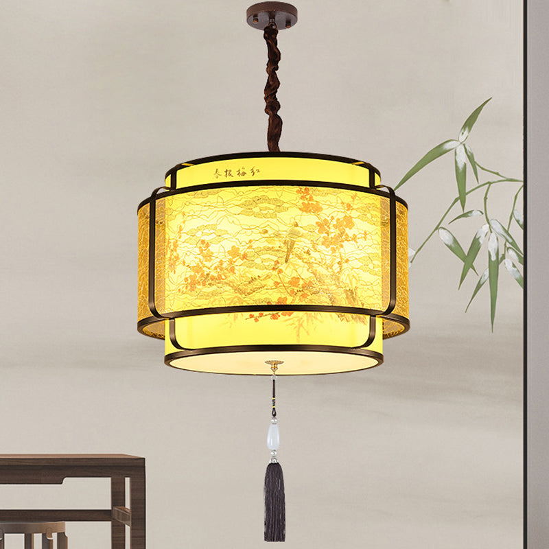 Traditional Chinese Round Spike Flower Faux Sheepskin Iron 1/3 Light Pendant Light for Living Room BulbSquare