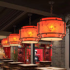 Traditional Chinese Round Spike Flower Faux Sheepskin Iron 1/3 Light Pendant Light for Living Room BulbSquare