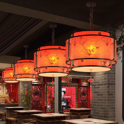 Traditional Chinese Round Spike Flower Faux Sheepskin Iron 1/3 Light Pendant Light For Living Room