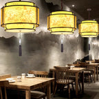 Traditional Chinese Round Spike Flower Faux Sheepskin Iron 1/3 Light Pendant Light for Living Room BulbSquare