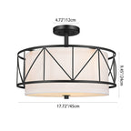 Traditional Rustic Round Cutout Fabric Iron 1-Light Semi-Flush Mount Ceiling Light For Living Room