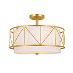 Traditional Rustic Round Cutout Fabric Iron 1-Light Semi-Flush Mount Ceiling Light For Living Room