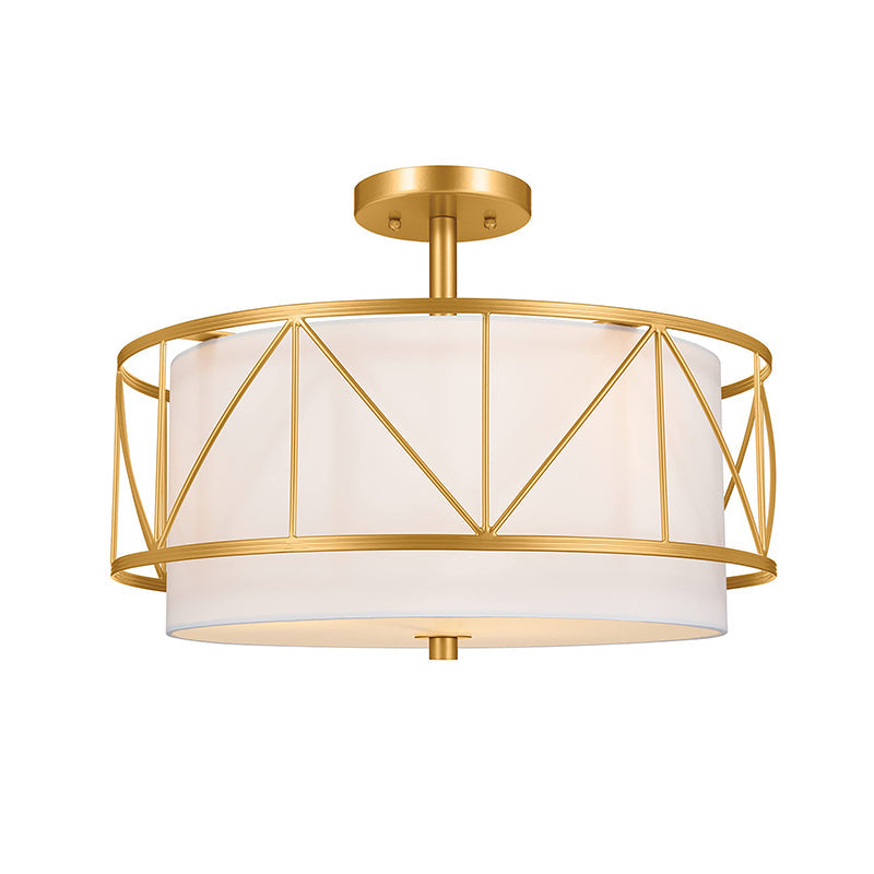Traditional Rustic Round Cutout Fabric Iron 1-Light Semi-Flush Mount Ceiling Light For Living Room