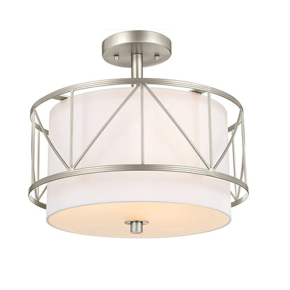 Traditional Rustic Round Cutout Fabric Iron 1-Light Semi-Flush Mount Ceiling Light For Living Room
