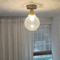 Traditional Japanese Crackled Orb Round Glass Brass 1-Light Semi-Flush Mount Ceiling Light For Living Room