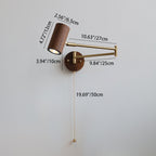 Traditional Japanese Cylinder Swing Arm Adjustable Round Wood Iron 1-Light Wall Sconce Lamp For Bedroom