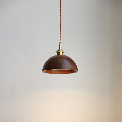 Traditional Vintage Conical Cylinder Bowl Wood Brass 1-Light Pendant Light For Living Room
