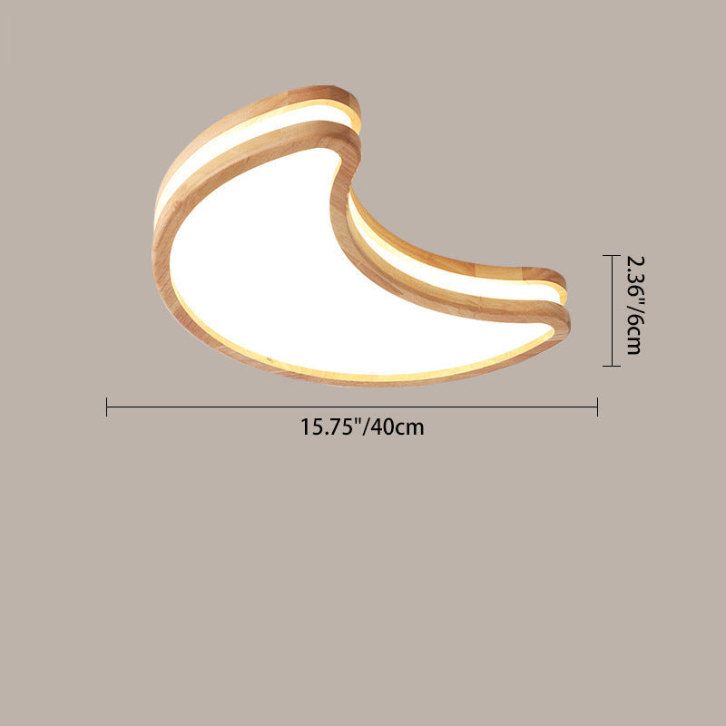 Modern Art Deco Moon Clouds Stars Wood LED Flush Mount Ceiling Light For Living Room