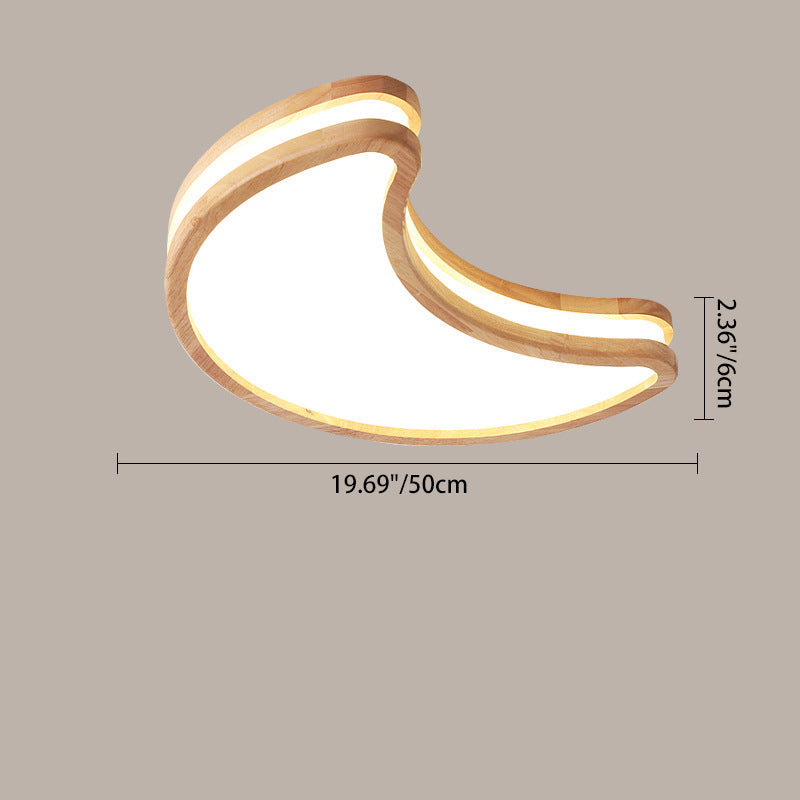 Modern Art Deco Moon Clouds Stars Wood LED Flush Mount Ceiling Light For Living Room