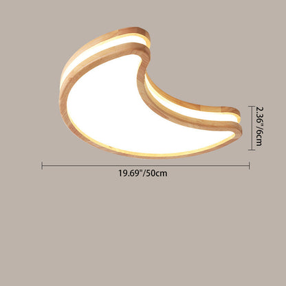 Modern Art Deco Moon Clouds Stars Wood LED Flush Mount Ceiling Light For Living Room