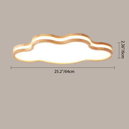 Modern Art Deco Moon Clouds Stars Wood LED Flush Mount Ceiling Light For Living Room