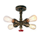 Contemporary Industrial Cross Round Glass Iron 4-light Semi-flush Mount Ceiling Light for Living Room