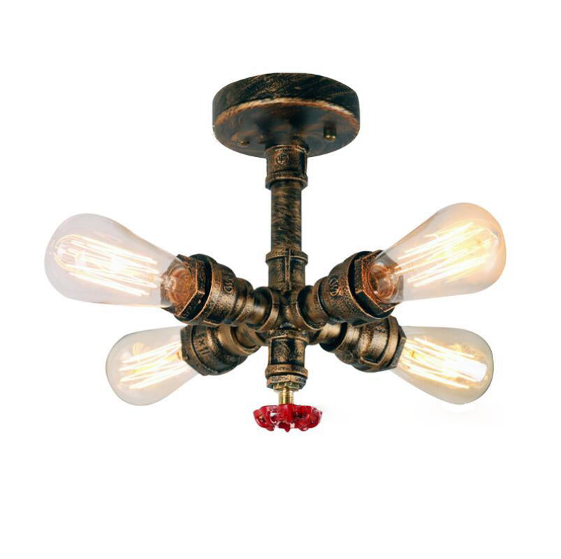 Contemporary Industrial Cross Round Glass Iron 4-light Semi-flush Mount Ceiling Light for Living Room