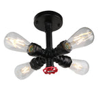 Contemporary Industrial Cross Round Glass Iron 4-light Semi-flush Mount Ceiling Light for Living Room