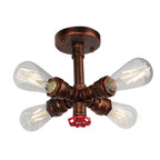 Contemporary Industrial Cross Round Glass Iron 4-light Semi-flush Mount Ceiling Light for Living Room