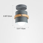 Contemporary Scandinavian Rotatable Cylinder Round Wood Iron 1-Light Semi-Flush Mount Ceiling Light For Living Room