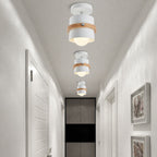 Contemporary Scandinavian Rotatable Cylinder Round Wood Iron 1-Light Semi-Flush Mount Ceiling Light For Living Room