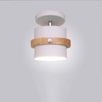 Contemporary Scandinavian Rotatable Cylinder Round Wood Iron 1-Light Semi-Flush Mount Ceiling Light For Living Room