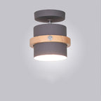 Contemporary Scandinavian Rotatable Cylinder Round Wood Iron 1-Light Semi-Flush Mount Ceiling Light For Living Room