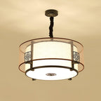 Traditional Chinese Round Bamboo Patterned Fabric Iron 3-light Chandelier for Living Room BulbSquare