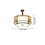 Traditional Chinese Round Bamboo Patterned Fabric Iron 3-light Chandelier for Living Room BulbSquare