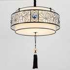 Traditional Chinese Round Bamboo Patterned Fabric Iron 3-light Chandelier for Living Room BulbSquare