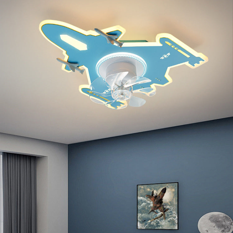 Lumendat Modern Art Deco Kids Airplane Shapes Acrylic Hardware Resin LED Flush Mount Ceiling Fan Light For Bedroom Lumendat