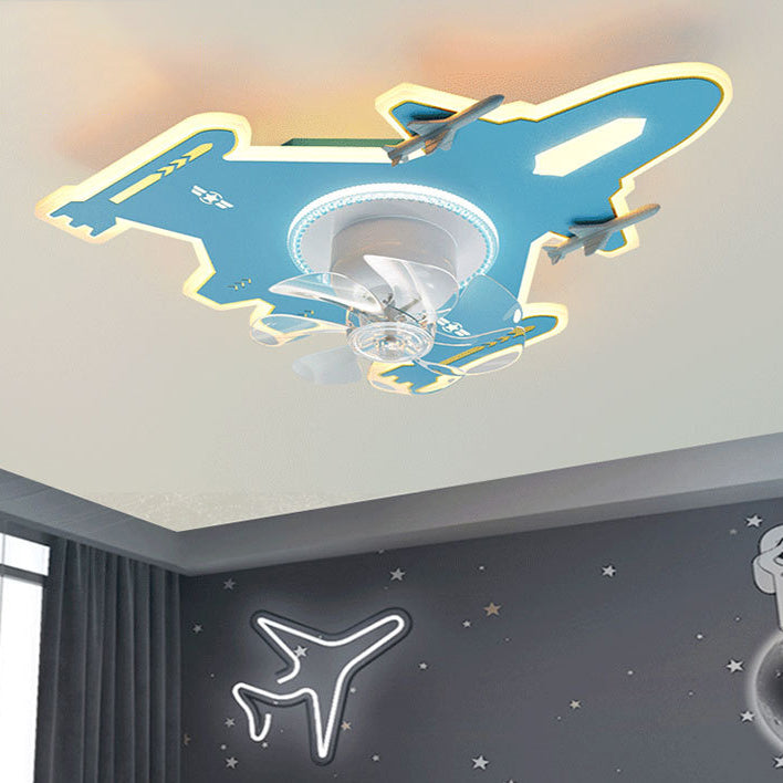 Lumendat Modern Art Deco Kids Airplane Shapes Acrylic Hardware Resin LED Flush Mount Ceiling Fan Light For Bedroom Lumendat