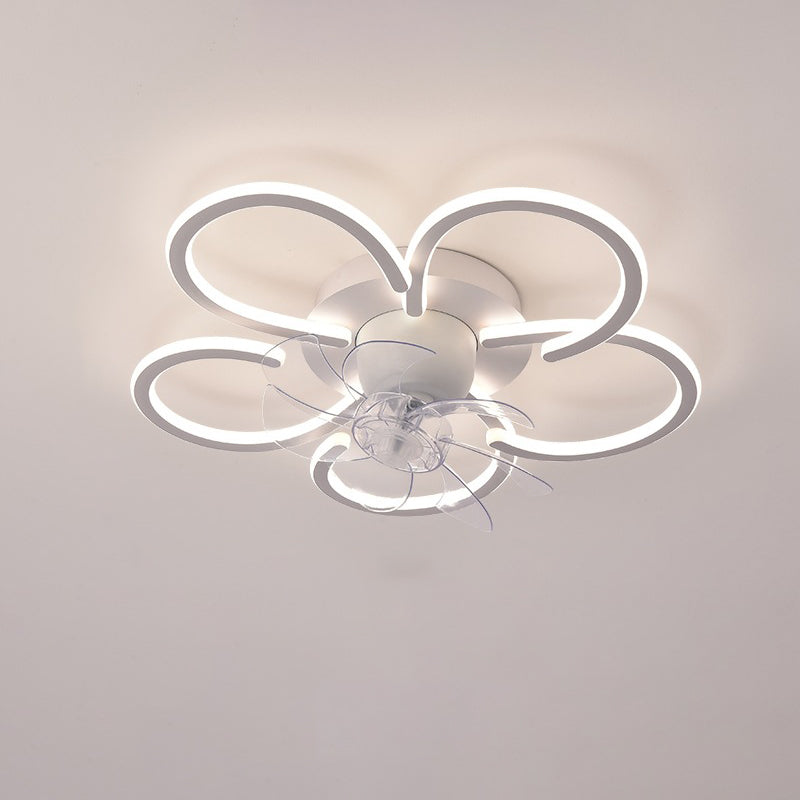 Modern Minimalist Flower Shape Round ABS Acrylic Iron LED Flush Mount Ceiling Fan Light For Bedroom
