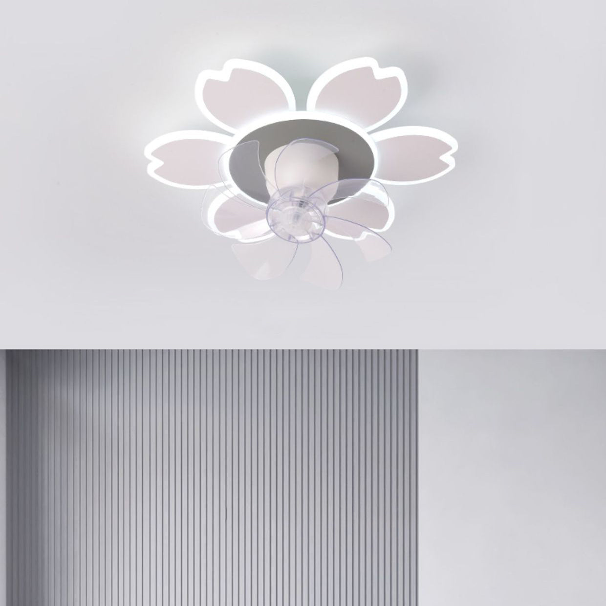 Modern Minimalist Flower Shape Round ABS Acrylic Iron LED Flush Mount Ceiling Fan Light For Bedroom