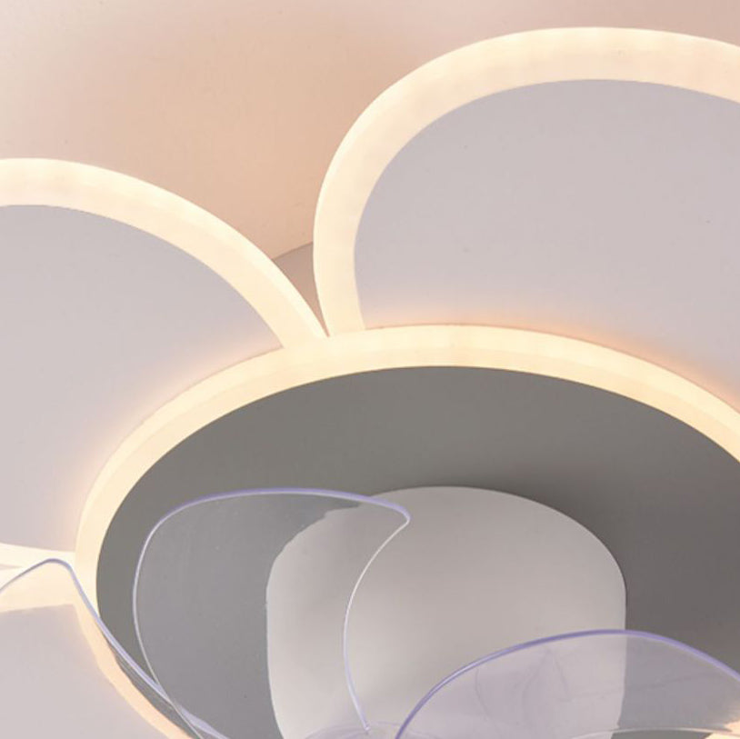 Modern Minimalist Flower Shape Round ABS Acrylic Iron LED Flush Mount Ceiling Fan Light For Bedroom