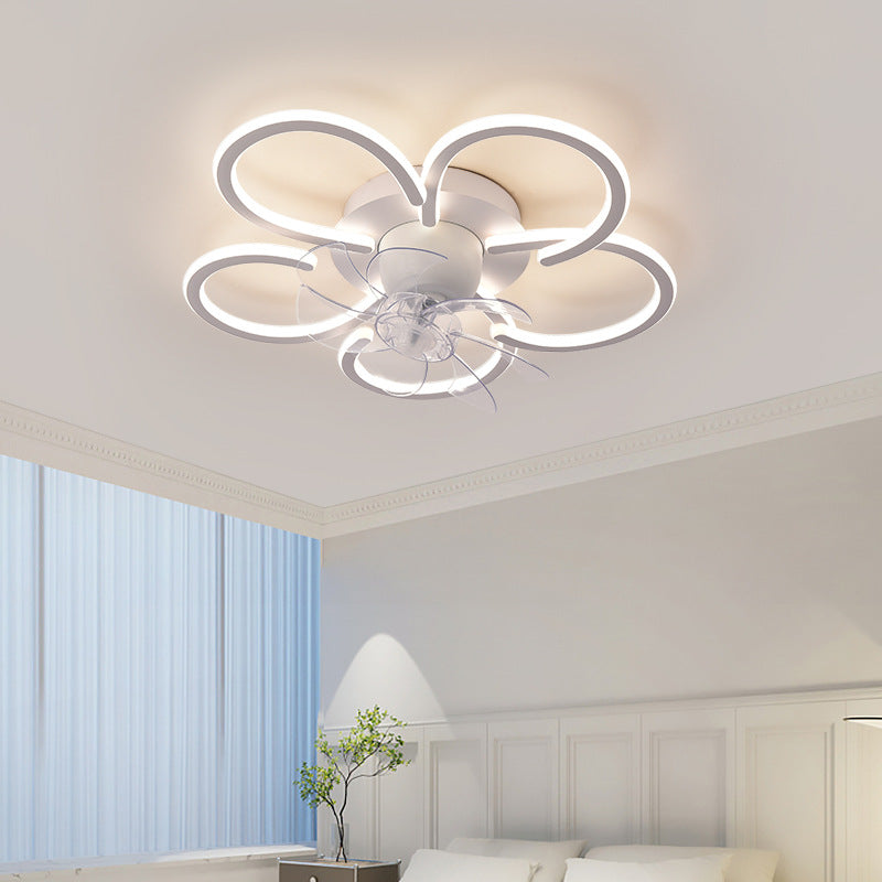 Modern Minimalist Flower Shape Round ABS Acrylic Iron LED Flush Mount Ceiling Fan Light For Bedroom