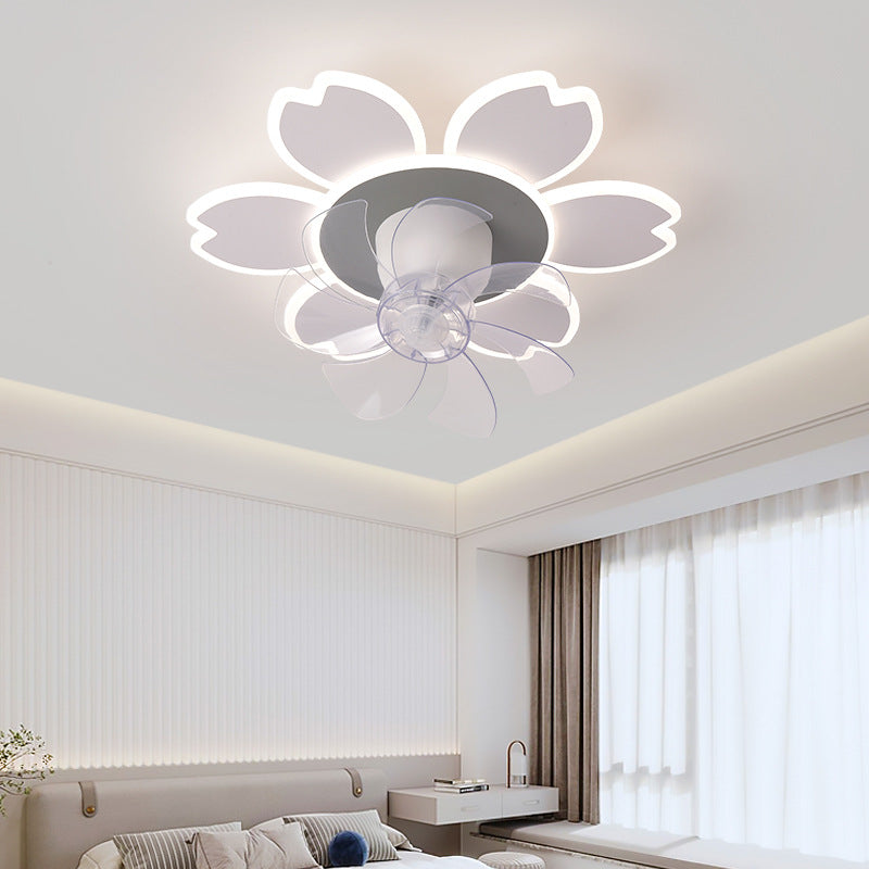 Modern Minimalist Flower Shape Round ABS Acrylic Iron LED Flush Mount Ceiling Fan Light For Bedroom