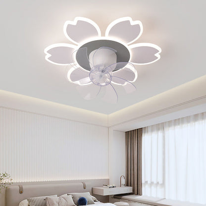 Modern Minimalist Flower Shape Round ABS Acrylic Iron LED Flush Mount Ceiling Fan Light For Bedroom