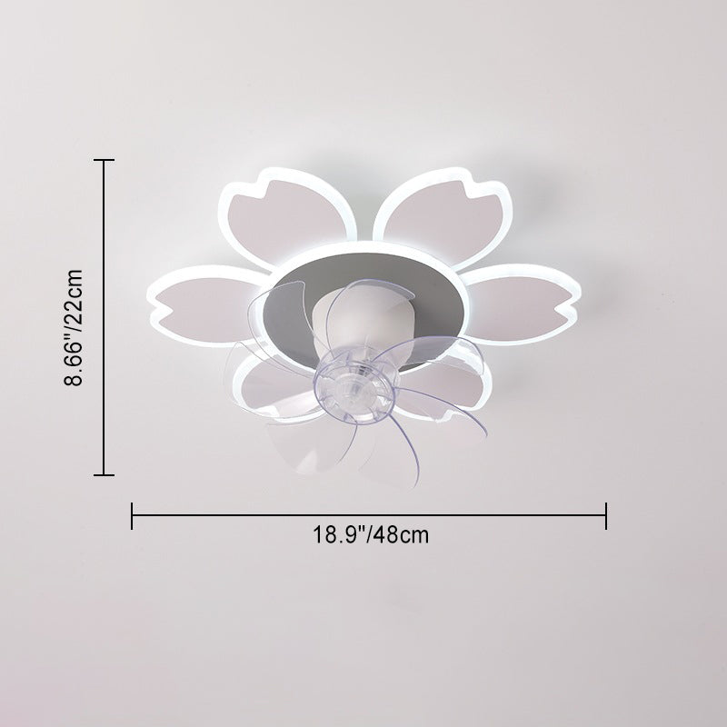 Modern Minimalist Flower Shape Round ABS Acrylic Iron LED Flush Mount Ceiling Fan Light For Bedroom