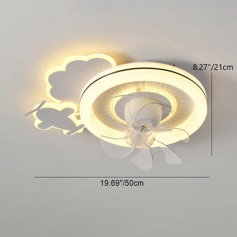 Modern Minimalist Clouds Airplanes Crowns Round ABS Iron Copper LED Flush Mount Ceiling Fan Light For Bedroom