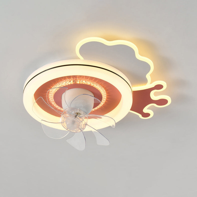 Modern Minimalist Clouds Airplanes Crowns Round ABS Iron Copper LED Flush Mount Ceiling Fan Light For Bedroom