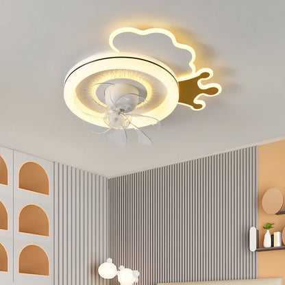 Modern Minimalist Clouds Airplanes Crowns Round ABS Iron Copper LED Flush Mount Ceiling Fan Light For Bedroom