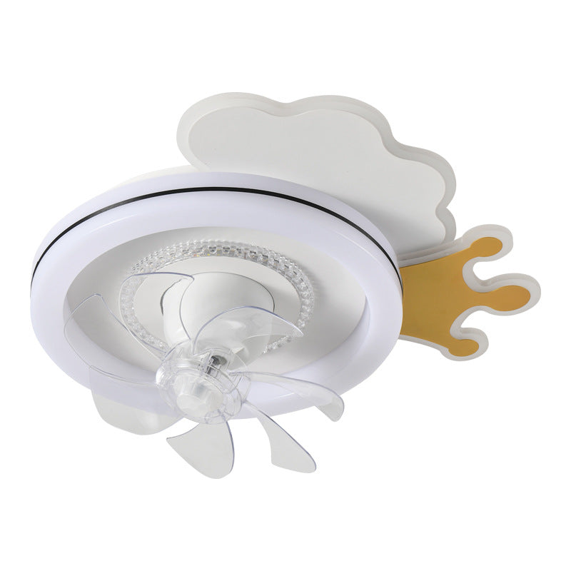Modern Minimalist Clouds Airplanes Crowns Round ABS Iron Copper LED Flush Mount Ceiling Fan Light For Bedroom