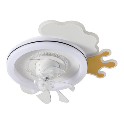 Modern Minimalist Clouds Airplanes Crowns Round ABS Iron Copper LED Flush Mount Ceiling Fan Light For Bedroom