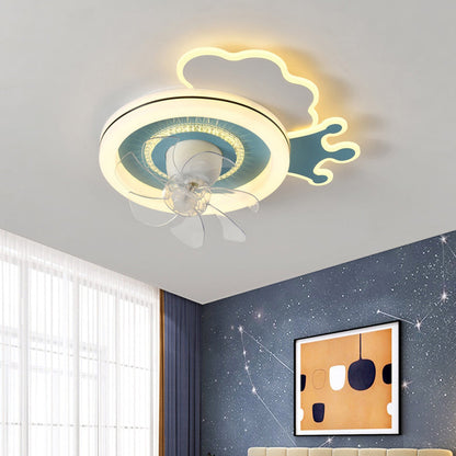 Modern Minimalist Clouds Airplanes Crowns Round ABS Iron Copper LED Flush Mount Ceiling Fan Light For Bedroom