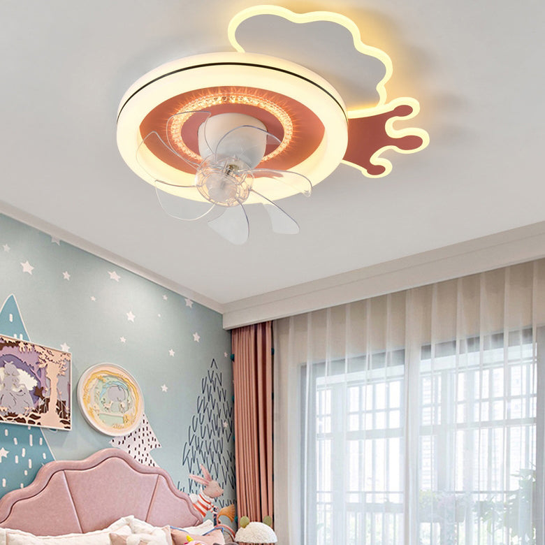 Modern Minimalist Clouds Airplanes Crowns Round ABS Iron Copper LED Flush Mount Ceiling Fan Light For Bedroom