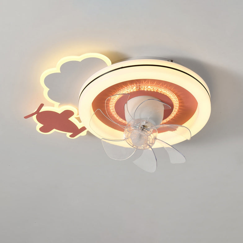 Modern Minimalist Clouds Airplanes Crowns Round ABS Iron Copper LED Flush Mount Ceiling Fan Light For Bedroom
