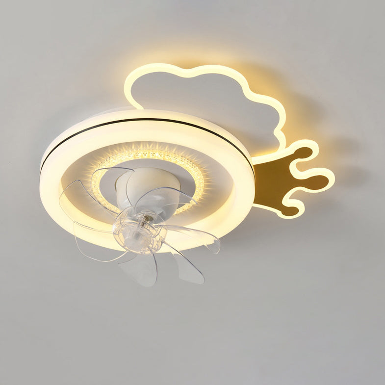 Modern Minimalist Clouds Airplanes Crowns Round ABS Iron Copper LED Flush Mount Ceiling Fan Light For Bedroom