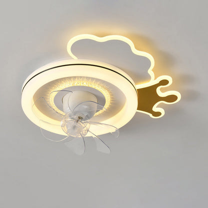 Modern Minimalist Clouds Airplanes Crowns Round ABS Iron Copper LED Flush Mount Ceiling Fan Light For Bedroom