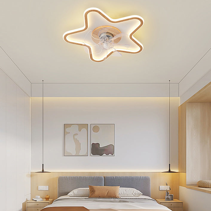 Modern Art Deco Triangle Pentagram Square PVC Aluminum LED Flush Mount Ceiling Fan Light For Bedroom