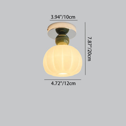Traditional French Cream Pumpkin Round Acrylic Iron 1-Light Semi-Flush Mount Ceiling Light For Living Room