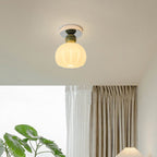 Traditional French Cream Pumpkin Round Acrylic Iron 1-Light Semi-Flush Mount Ceiling Light For Living Room